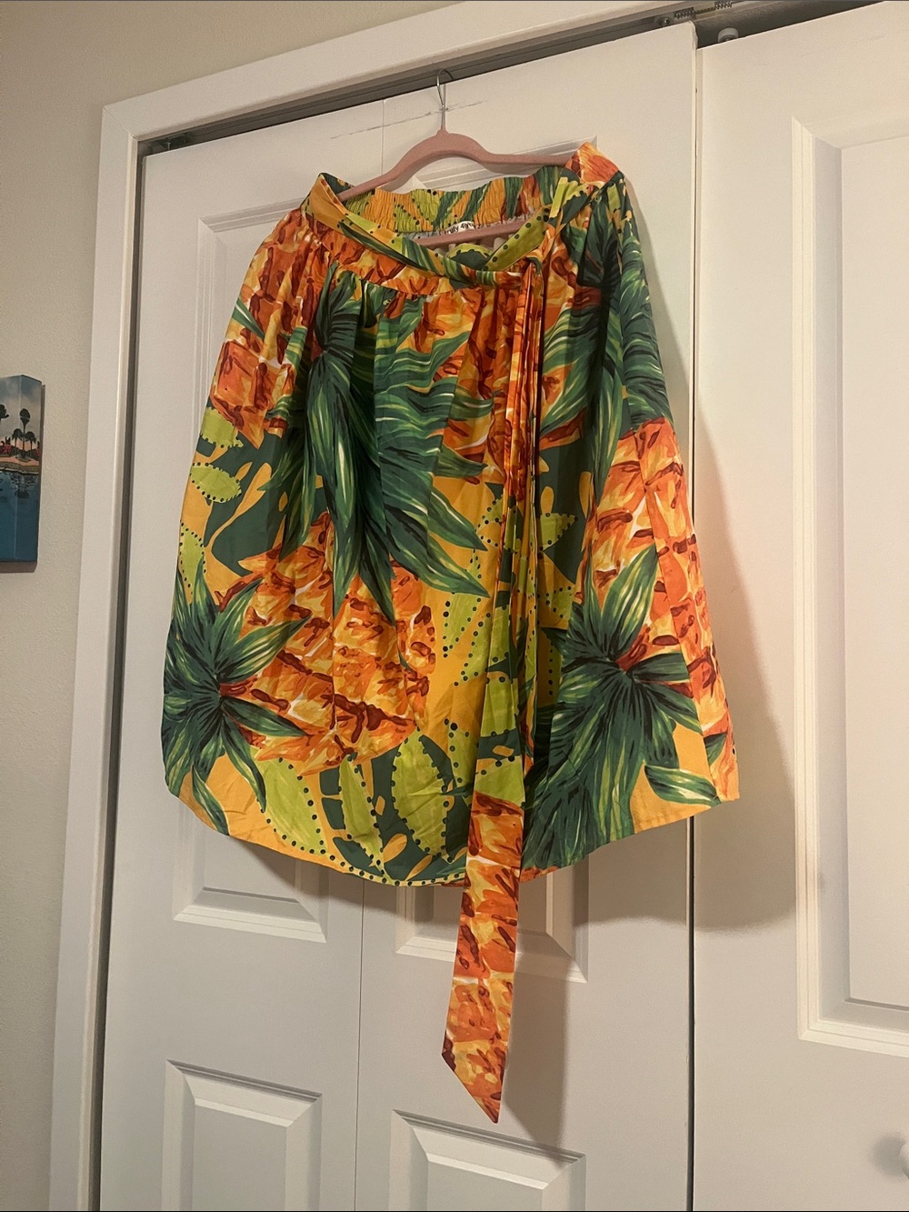 Yellow Tropical-Print Circle Skirt with Green Palm Motif